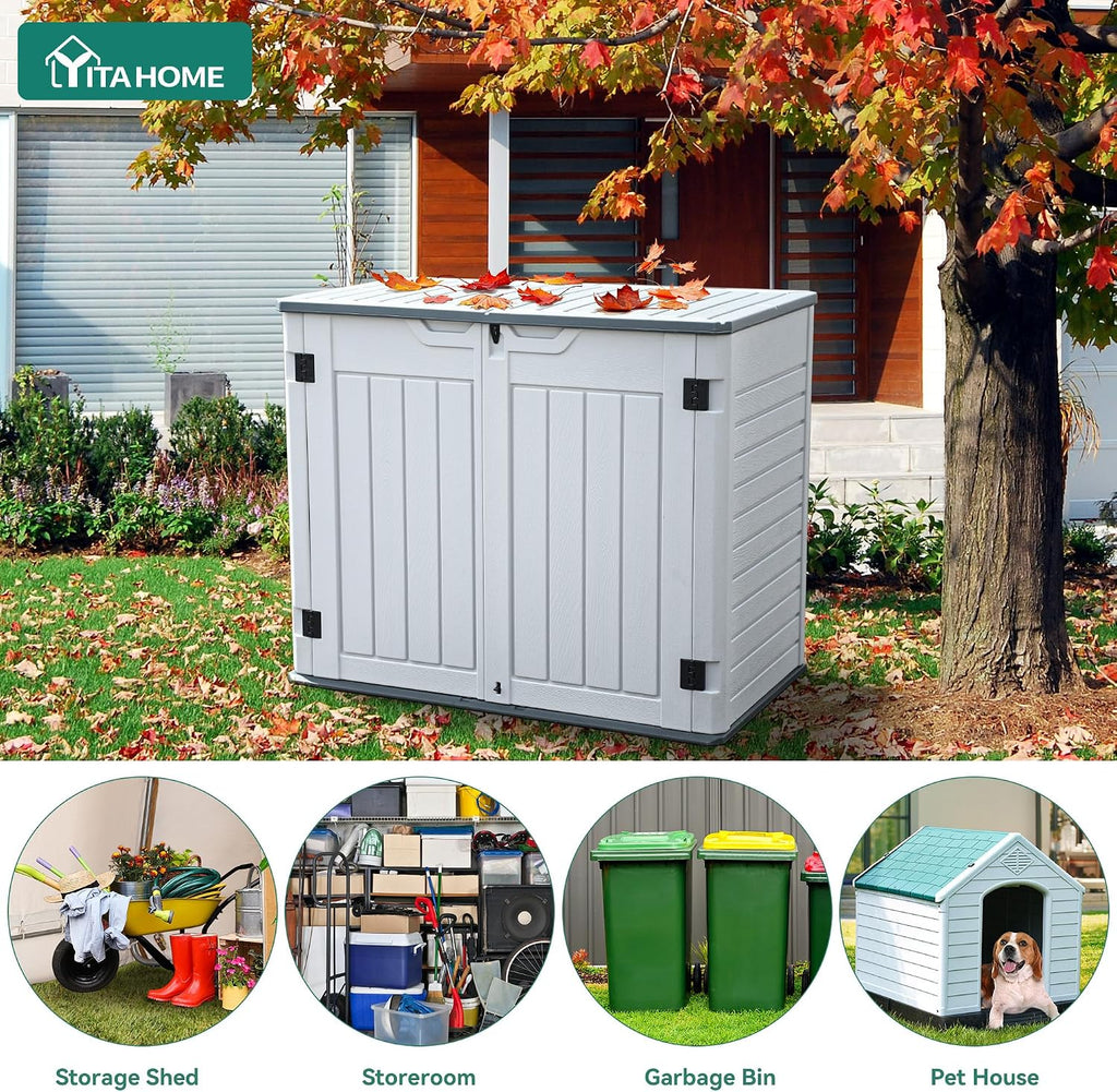 YITAHOME 35 Cu Ft Horizontal Weatherproof Storage Shed Without Shelves, Outdoor Lockable Resin Unit for Tools and Gear, Simple Assembly (Light Gray)