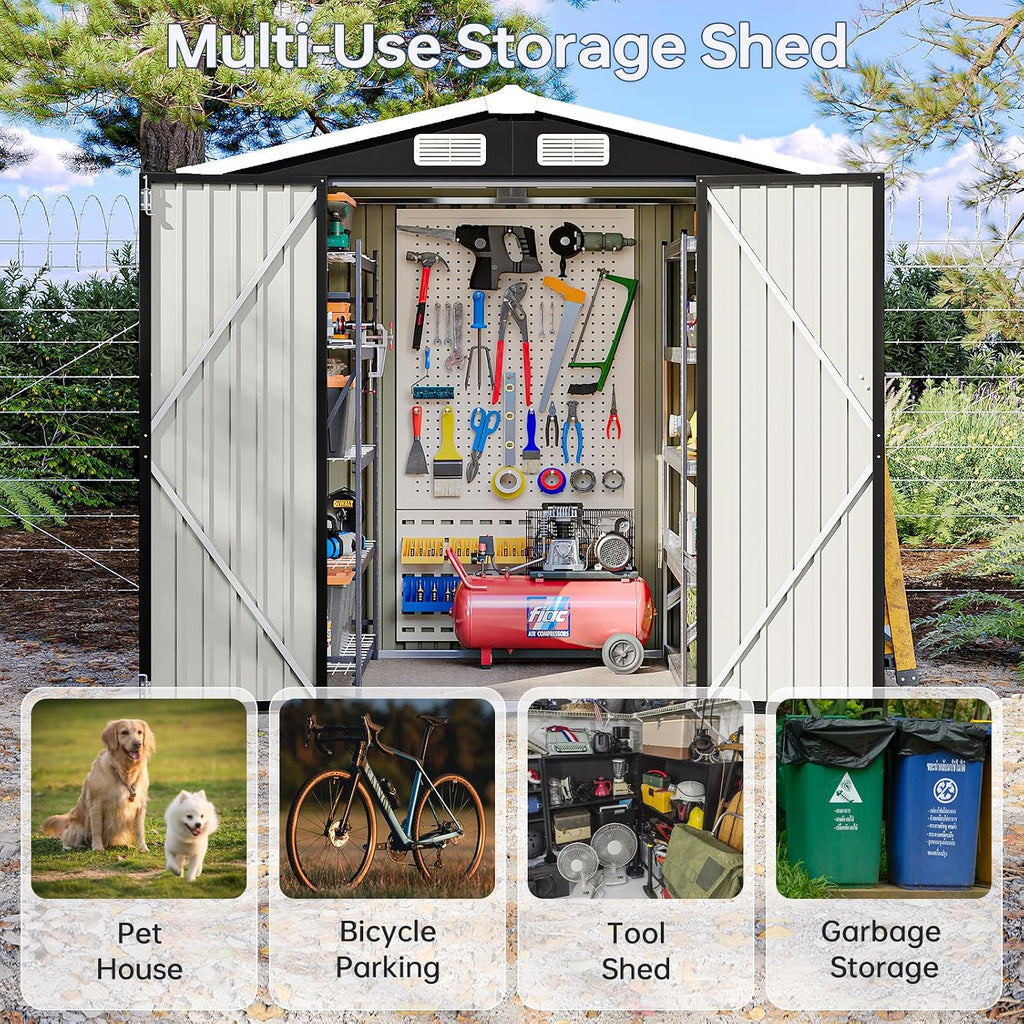 6x4FT Outdoor Storage Shed, Metal Garden Tool Shed with Sloping Roof & Lockable Door for Patio Lawn Backyard (Black, 6x4FT)