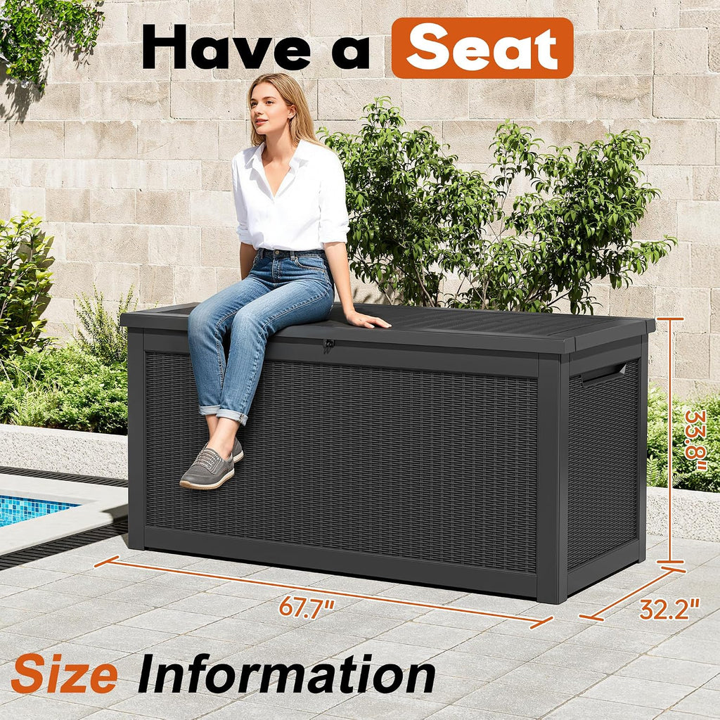 Outdoor Storage Box, Resin Deck Boxes Indoor and outdoor, Waterproof Storage Box Lockable Lid (Black,260 Gallon)