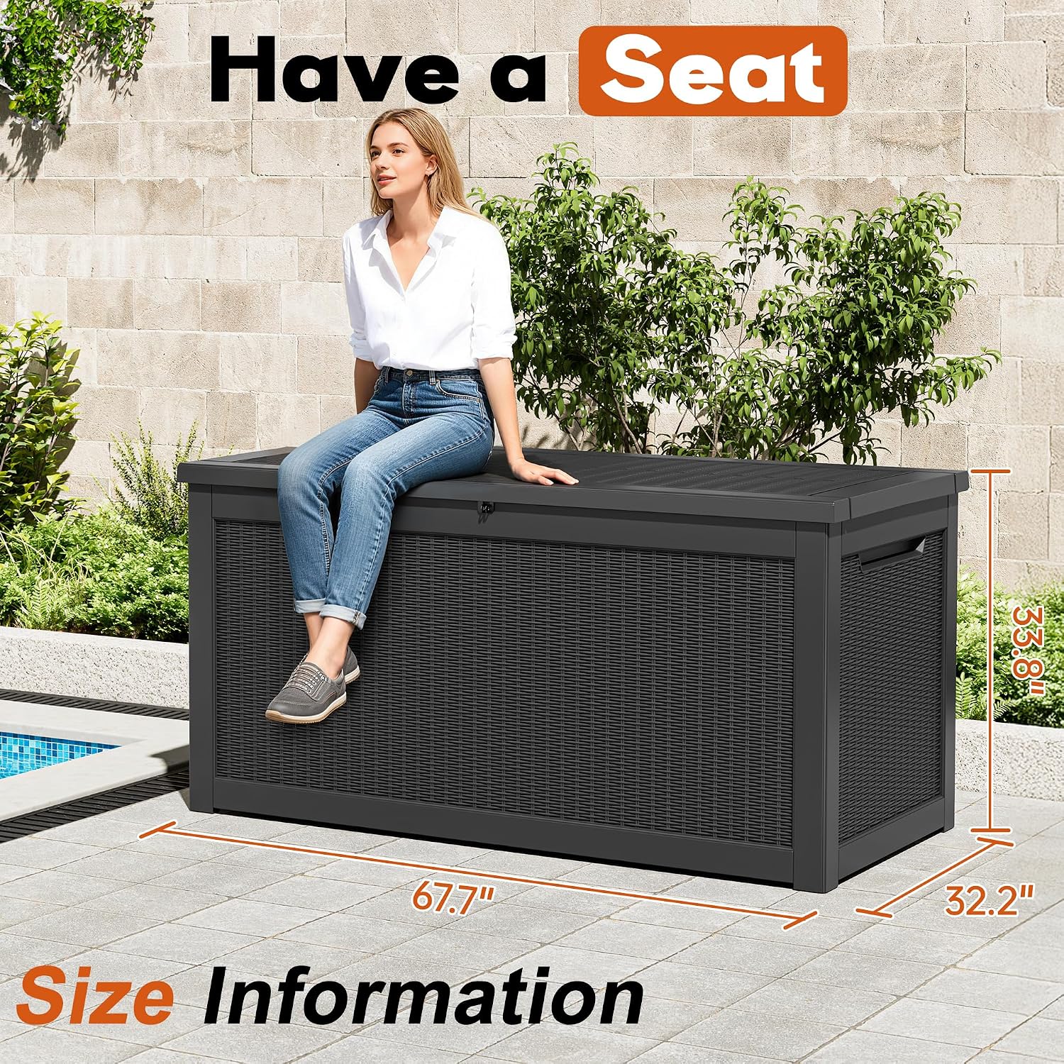 Outdoor Storage Box, Resin Deck Boxes Indoor and outdoor, Waterproof Storage Box Lockable Lid (Black,260 Gallon)