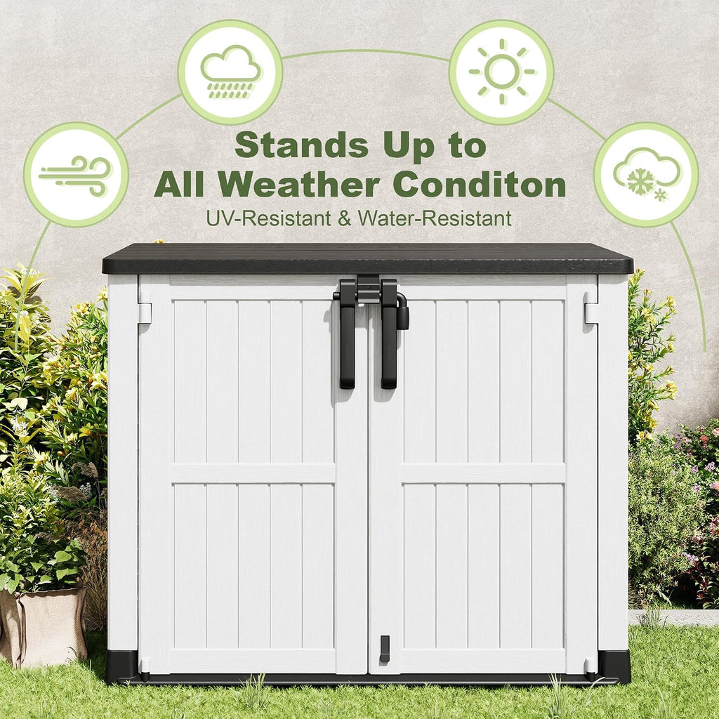 36 Cu Ft Resin Outdoor Storage Shed, Weatherproof Horizontal Outdoor Storage Cabinet with Dual Lock Door for Backyard, Patio, Garage, Garden(White)