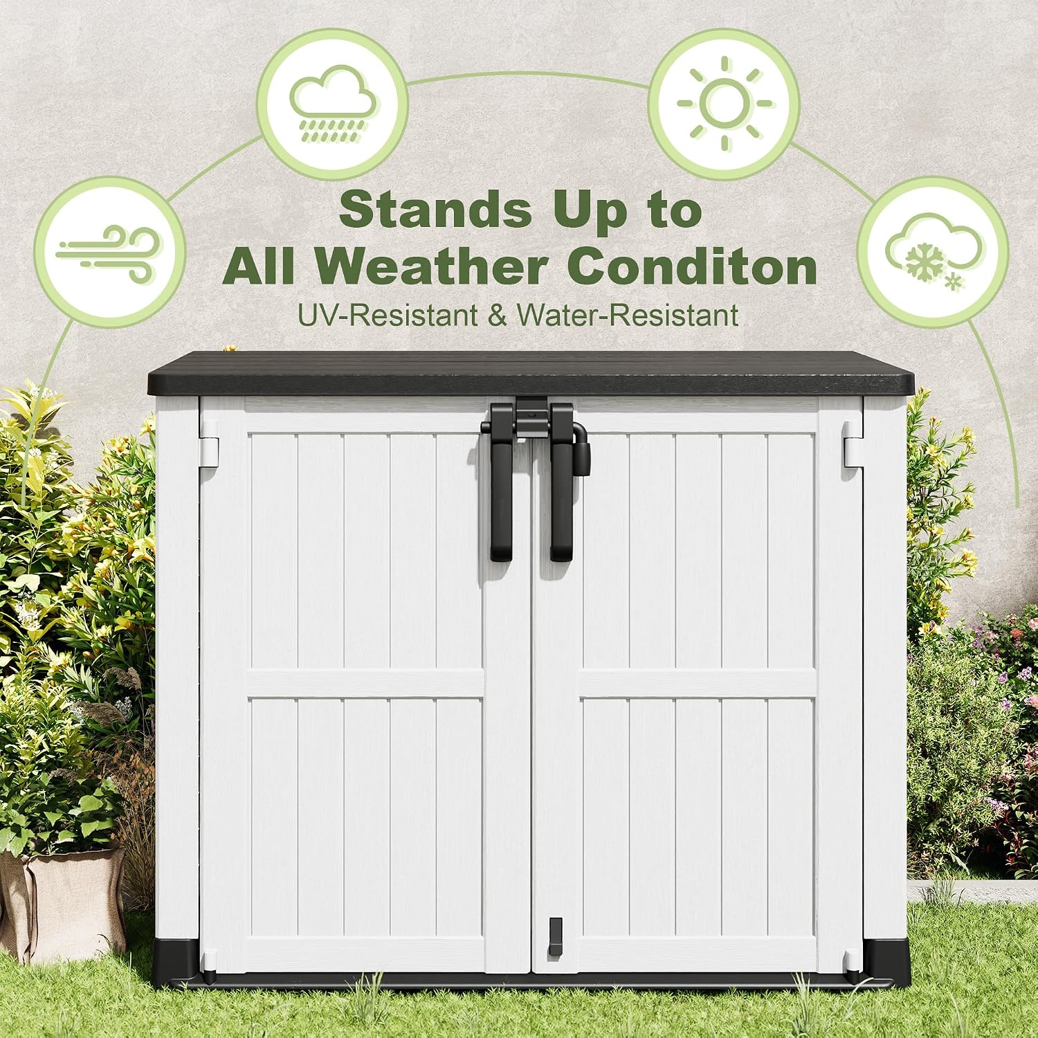 36 Cu Ft Resin Outdoor Storage Shed, Weatherproof Horizontal Outdoor Storage Cabinet with Dual Lock Door for Backyard, Patio, Garage, Garden(White)