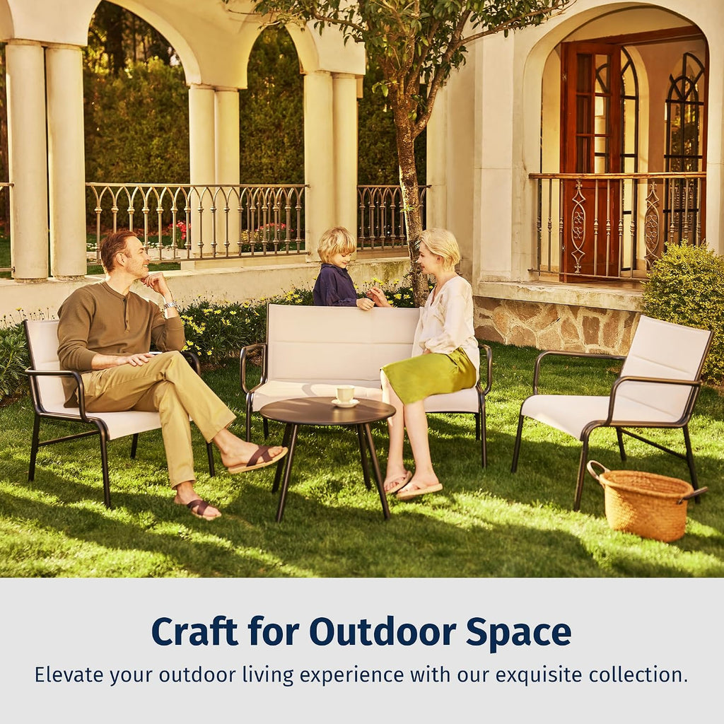 East Oak 4-Piece Patio Furniture Set, Waterproof Outdoor Furniture Set, Patio Sofa with Coffee Table for Balcony or Porch, 4 Seats Patio Conversation Sets for Backyard in Beige