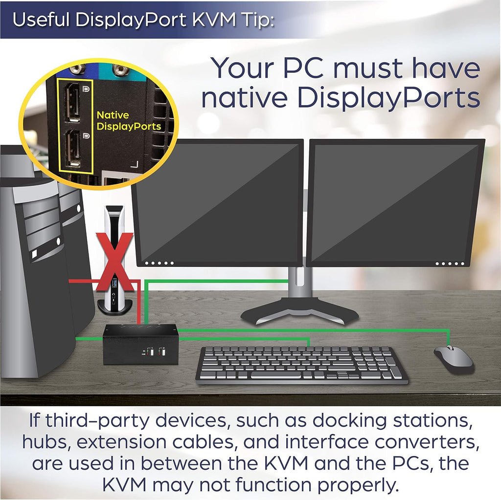 TRENDnet 2-Port Dual Monitor DisplayPort KVM Switch with Audio, 2-Port USB 2.0 Hub, 4K UHD Resolutions Up to 3840 X 2160, TK-240DP (Renewed)