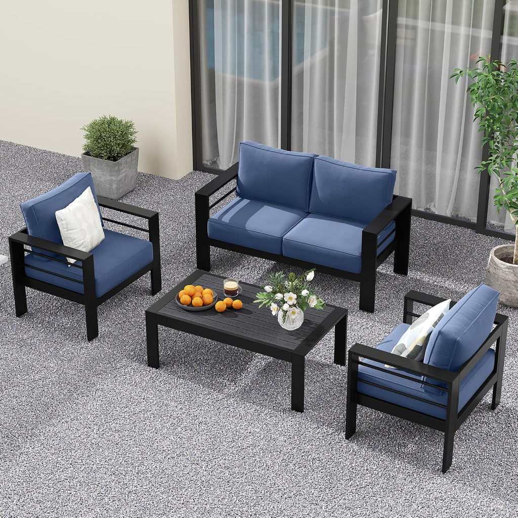 Solaste Aluminum Patio Furniture Set for All Weather, Oversized Metal Outdoor Furniture Set with 27.5' Deep Seating and 3.2' WIde Armrest, Outdoor Patio Conversation Sets with 10'' Back Suport Cushion