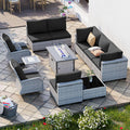 11-Piece Patio Furniture Set, Outdoor Patio Furniture with 55,000 BTU Fire Pit Table, Swivel Chairs Set, Thick Cushions, Modular Patio Sofa, Dual-Strand Wicker Rattan, Rust-Resistant Frame, Black