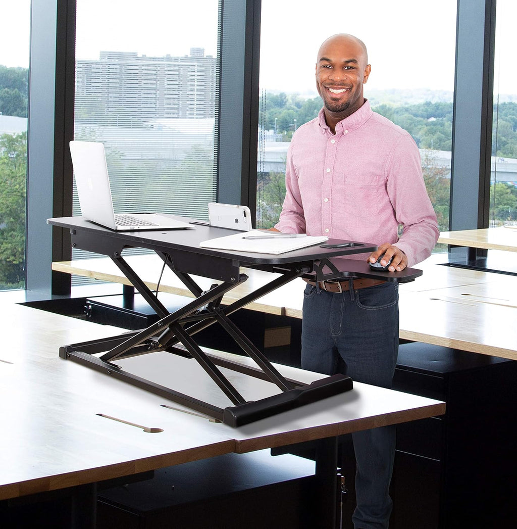 Flexpro Hero 37 Inch Standing Desk Converter, for Office and Home, Height Adjustable, 2 Level Sit to Stand Workspace with Keyboard Shelf & Monitor Riser, Sit or Stand (Black, 37 x 18 x 4.5 to 20)