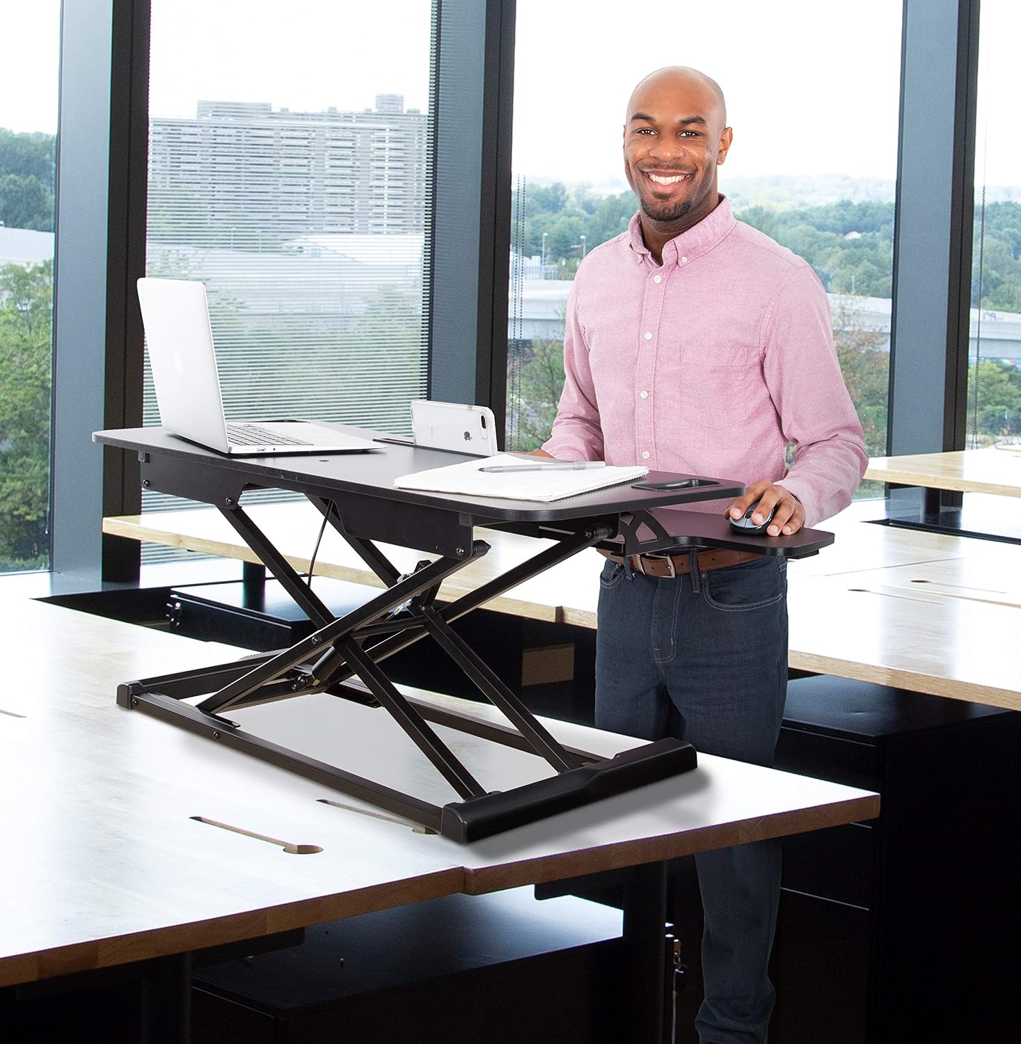 Flexpro Hero 37 Inch Standing Desk Converter, for Office and Home, Height Adjustable, 2 Level Sit to Stand Workspace with Keyboard Shelf & Monitor Riser, Sit or Stand (Black, 37 x 18 x 4.5 to 20)