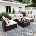 UPHA 5 Pieces Patio Furniture Sets, Wicker Outdoor Sectional Sofa Couch with Coffee Table, Patio Conversation Set for Deck Backyard Garden, Brown Rattan, White Cushion