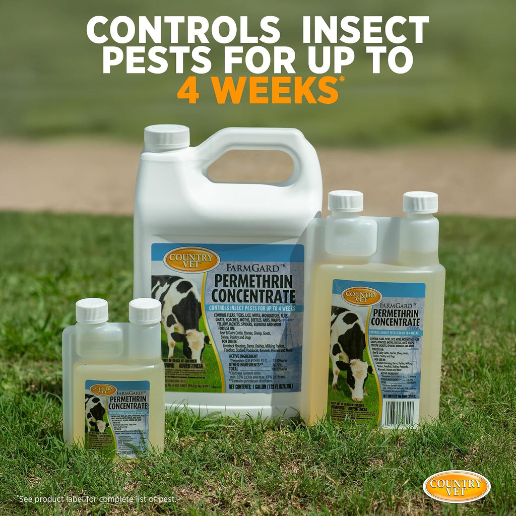 Country Vet FarmGard Permethrin Concentrate - 32 Ounce (Case of 6) 343961CVA - Gets Rid of Flies, Mosquitoes, Silverfish, Cockroaches, Fleas, Millipedes, Gnats, Fruit Flies, Ticks, Lice, Spiders