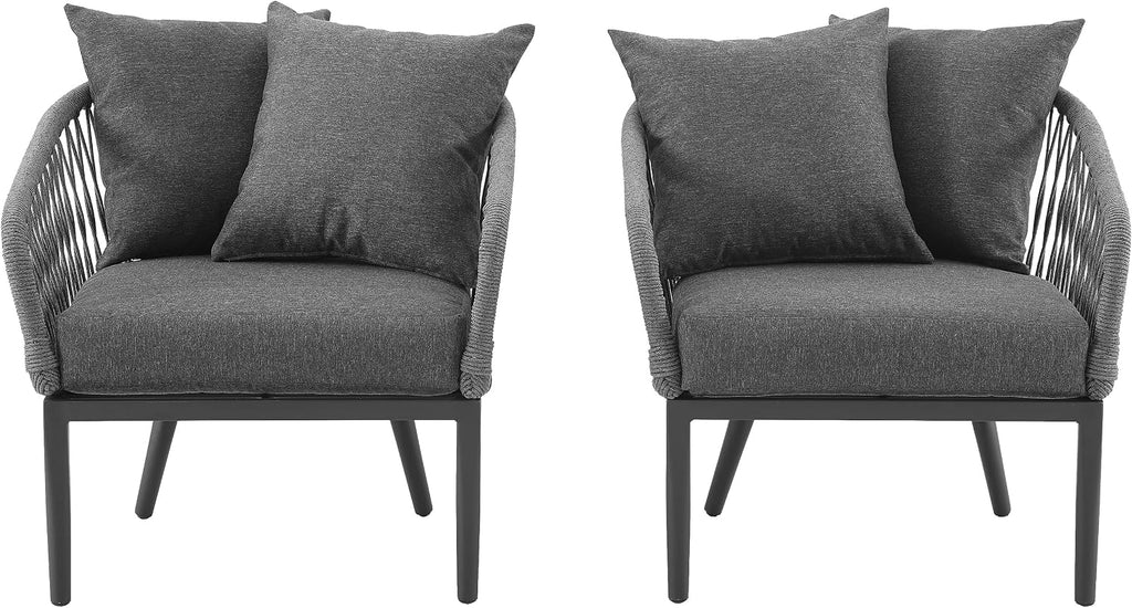 Crosley Furniture Dover 2-Piece Indoor Outdoor Chair Set, Patio Chairs for Conversation, Porch, Deck, Matte Black with Charcoal Cushions