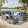 ovios Outdoor 5 Piece Coversation Set with Coffee Table,Sectional Patio Furniture Set with All-Weather Wicker Sofa,Modern Outside Couch for Balcony Backyard Pool, Blue