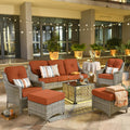 ovios 6 Piece Outdoor Patio Furniture with 3 Seat Sofa,Rattan Wicker Coversation Set with High Back,Sectional Single Sofa with Ottoman for Outside Porch Balcony Backyard Pool, Orange