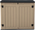 DWVO 35 Cuft Outdoor Horizontal Storage, Waterproof Resin Storage Shed with Floor and Multiple Accesses for Garden Tools, Easy Assembly, Brown (No Shelf Included)