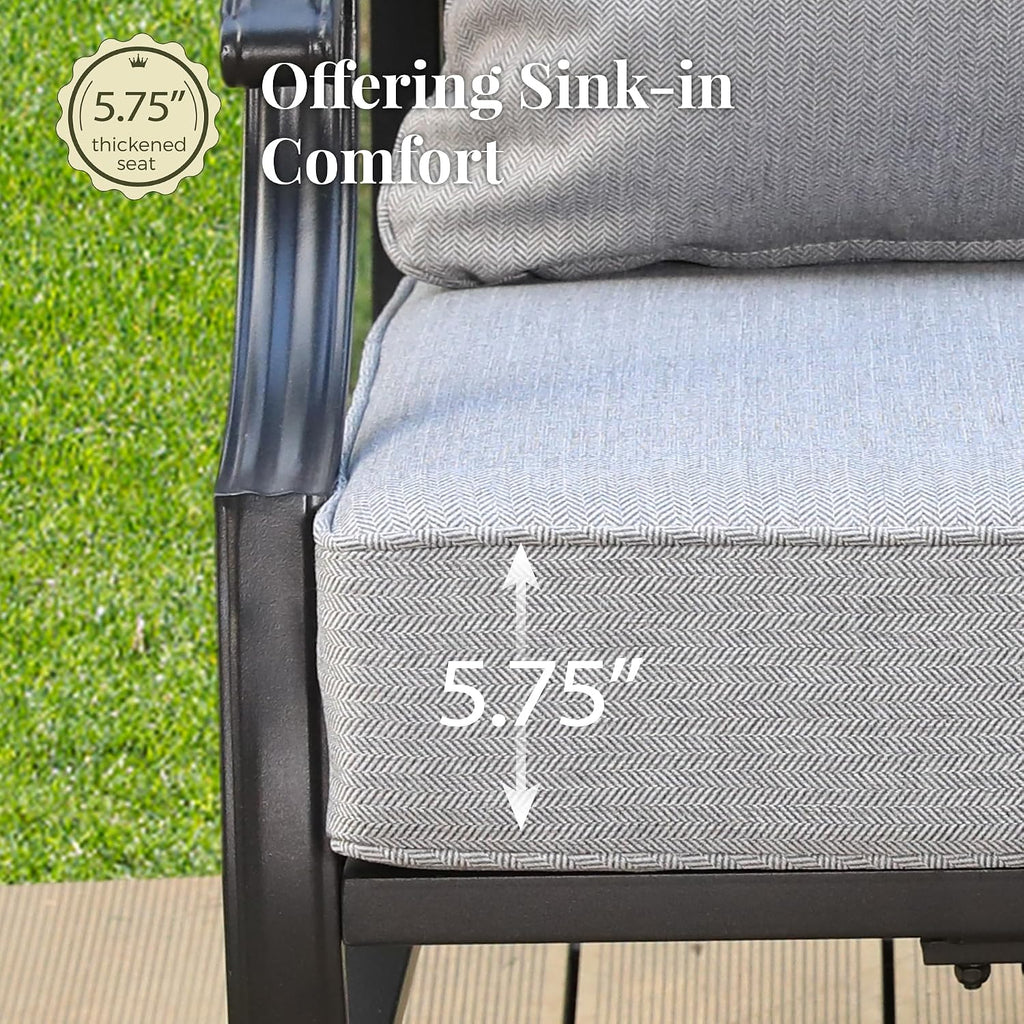 MIXPATIO Patio Furniture Set, 6 Pcs Metal Outdoor Conversation Set, 2 Swivel Chairs, 2 Ottomans and 3 Seater Sofa with 5.75' Extra Thick Cushion and Gas Fire Pit Table, Grey