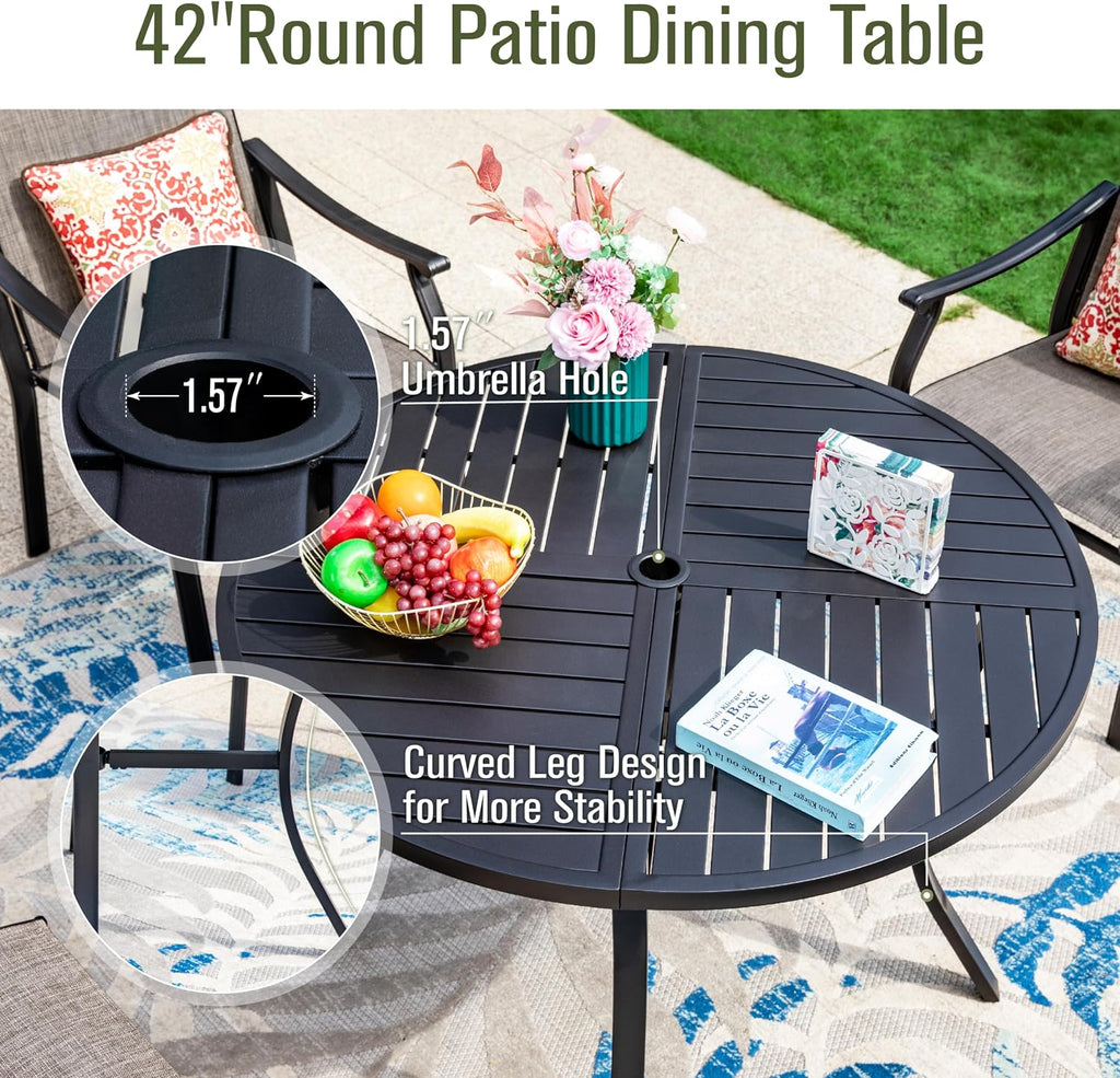 Sophia & William Outdoor Dining Set 5 Pieces, 4 Comfortable Textilene Chairs and 42' Round Patio Dining Table, Durable All-Weather Patio Furniture for Lawn, Park, and Courtyard Support 350lbs