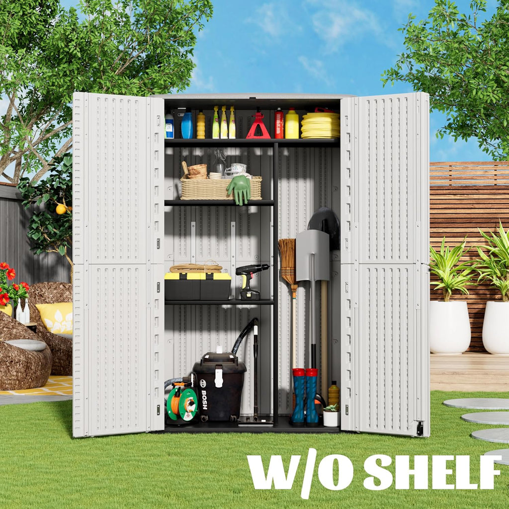Mrosaa Outdoor Storage Cabinet Waterproof,Resin Vertical Storage Shed Lockable, 66 Cubic Feet Outdoor Storage Box for Garden/Backyard/Home/Pool