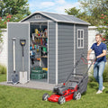 Gizoon 6x4 FT Outdoor Storage Shed with Floor, Resin Garden Tool Shed with Lockable Doors, Window, Vents, Reinforced Steel Frame, Waterproof Plastic Storage Sheds for Backyard, Patio, Lawn
