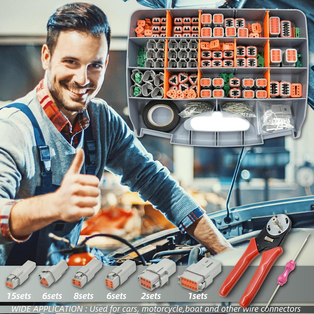 482 PCS DT Deustch Connector Kit, 2 3 4 6 8 12 Pin Waterproof Automotive Electrical Connectors, Including Deutsch Crimping Tool, Removal Tool, 16# Solid Contacts