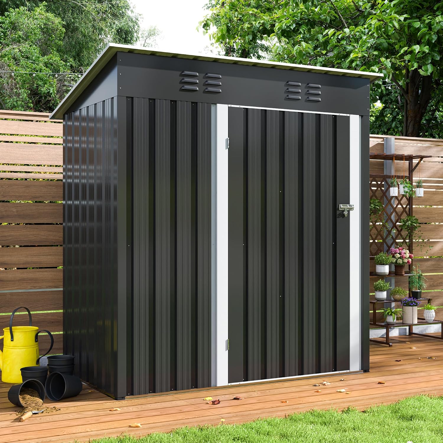 Polar Aurora Outdoor Storage Shed 5 x 3 FT, Metal Garden Shed with Updated Frame Structure, Tool Sheds for Backyard Garden Patio Lawn, Black