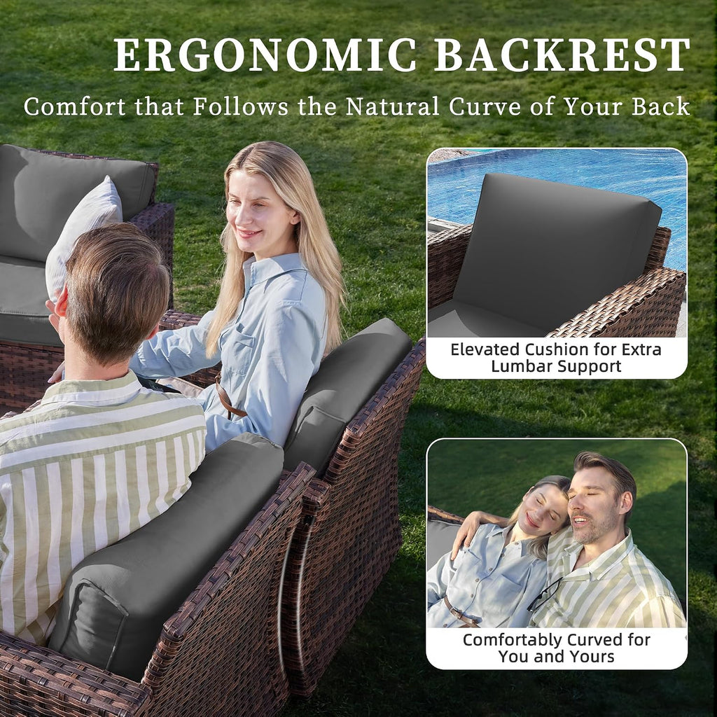 UDPATIO Patio Furniture Set, 5 Pieces Outdoor Furniture Sets with Rocking Swivel Chairs, Wicker Rattan Outdoor Conversation Set with Storage Table and Waterproof Covers for Backyard, Deck, Porch, Grey
