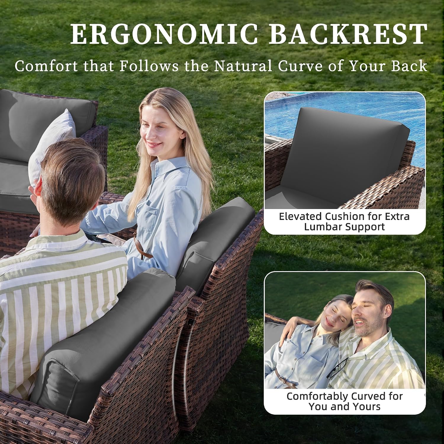 UDPATIO Patio Furniture Set, 5 Pieces Outdoor Furniture Sets with Rocking Swivel Chairs, Wicker Rattan Outdoor Conversation Set with Storage Table and Waterproof Covers for Backyard, Deck, Porch, Grey