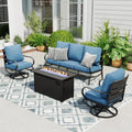 Sophia & William Patio Furniture Sets with 45' Gas Fire Pit Table Outdoor Metal Conversation Sets for 5, 2 x Swivel Cushioned Patio Sofa Chairs, 1 x 3-Seat Sofa 4 Pieces for Lawn Backyard Navy