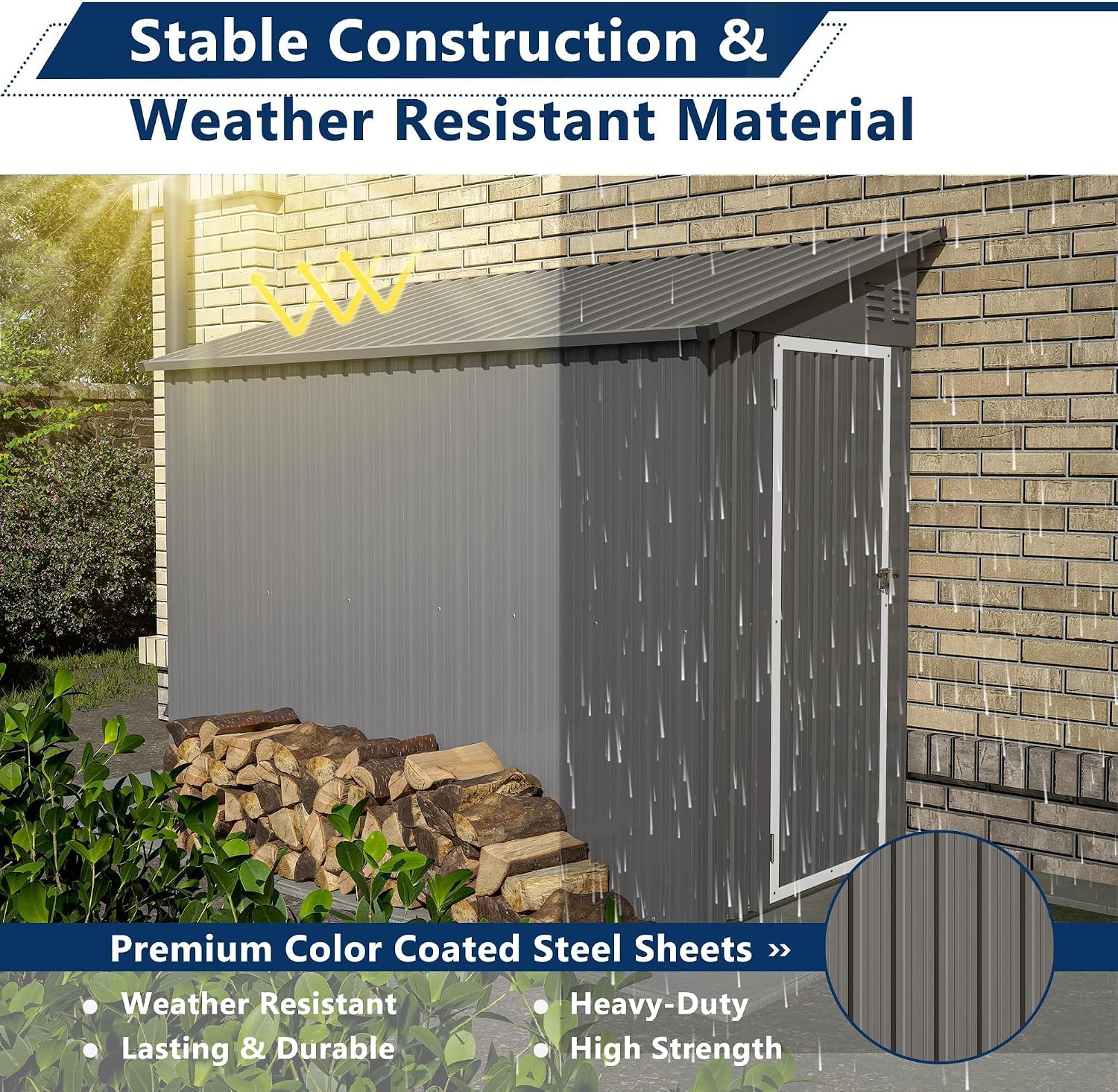 4×8 Ft Outdoor Storage Shed, Metal Lean to Storage Shed for Backyard, Patio, Garden, Gray