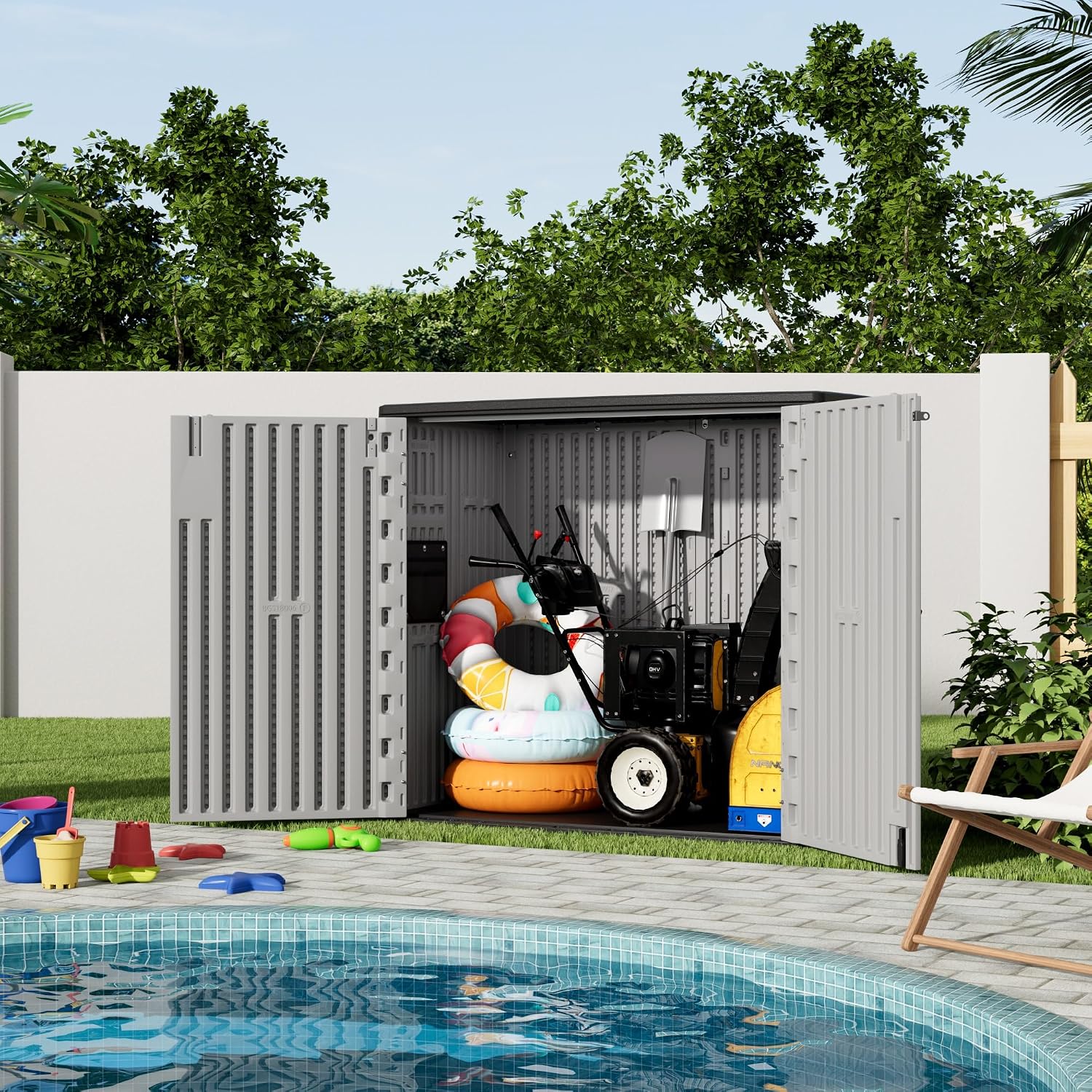 Mrosaa Outdoor Storage Cabinet for Patio & Garden Shed, 37Cu.ft Outdoor Storage Shed Waterproof,Horizontal Outdoor Cabinet for Garage, Pool Storage.
