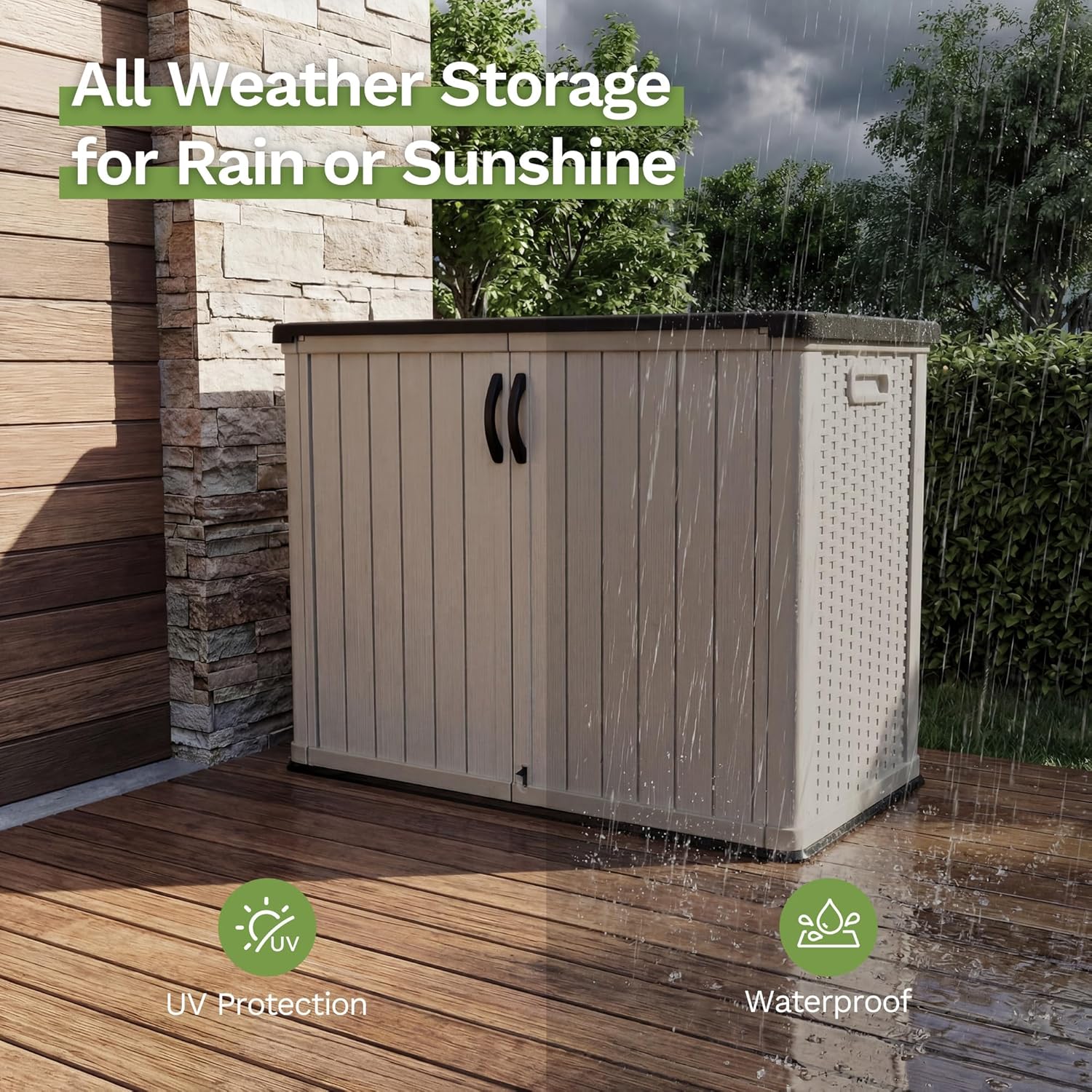Patiowell 26 cu.ft Plastic Outdoor Storage Shed, Lockable Waterproof Resin Outdoor Storage Cabinet Tool Shed for Garden Tools, Garbage Cans, Pool Supplies, Beige(Not Include Shelves)