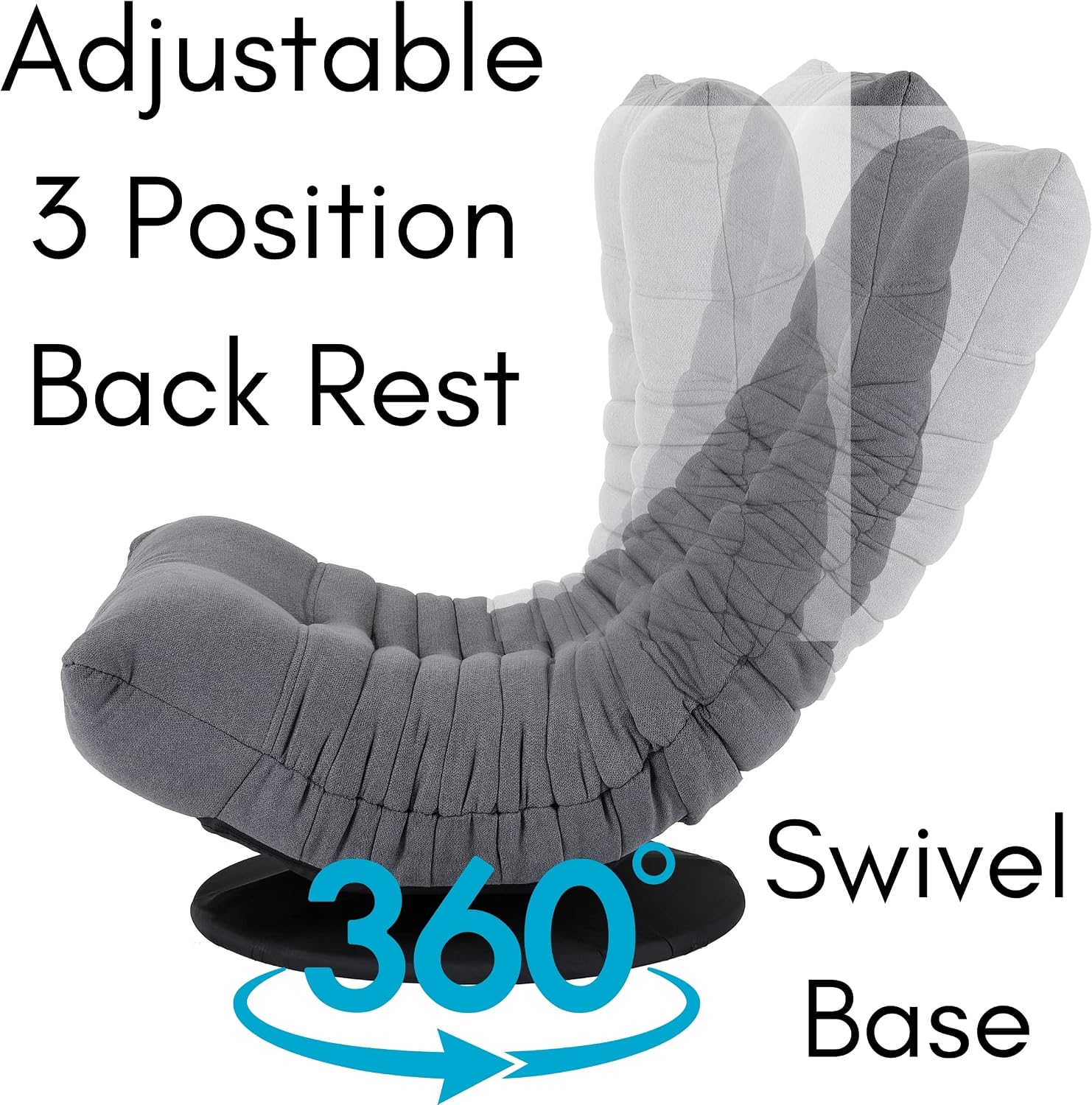 BIRDROCK HOME Swivel Floor Chair - 360 Adjustable Memory Foam Lounge Seat - Gaming - Comfortable Back Support - Cushion Dorm Rocker - Comfy for Reading Game Meditating - Fully Assembled (Grey)