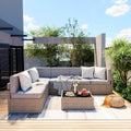Pamapic 7-Piece Outdoor Sectional Furniture Set, All-Weather Wicker Patio Sofa with Washable Cushions, Gray Waterproof Rattan Conversation Set for Backyard, Poolside, Garden (Gray Cushions)
