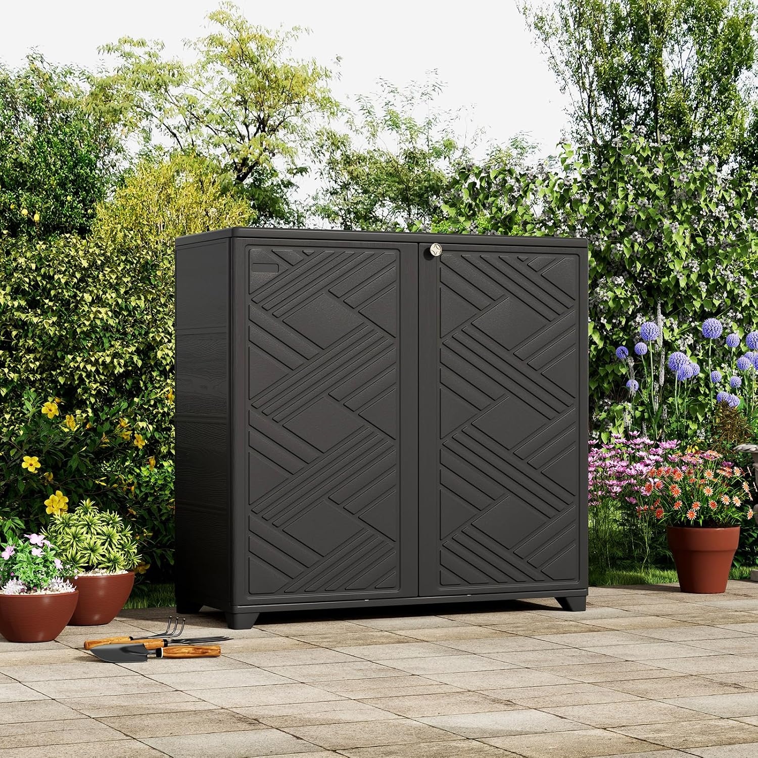 ZZM Indoor/Outdoor Storage Cabinet Waterproof, 34'x15'x34' Plastic Outdoor Storage Box for Garden Balcony Bathroom, All Weather Outdoor Storage Clearance, DIY Usage, with No Shelf (Black)