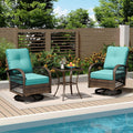 MELLCOM 3 Pieces Patio Furniture Set, Outdoor Swivel Rocker Patio Chairs, Wicker Patio Bistro Set with Rocking Chair, Thickened Cushions and Glass Coffee Table for Backyard, Garden, Peacock Blue