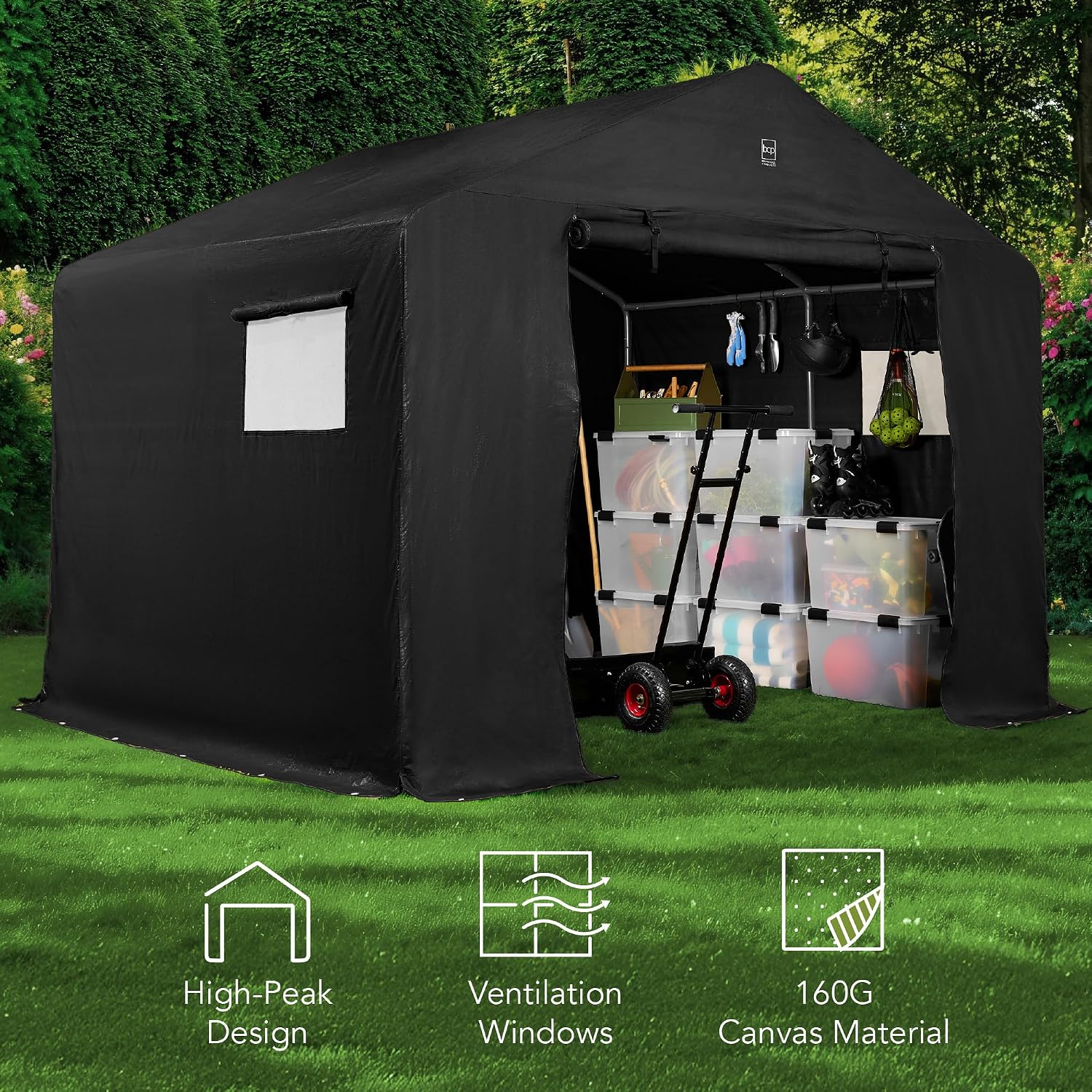 Best Choice Products 10x8ft Outdoor Storage Shed, Carport, Canopy Shelter, Dual Doors & Windows, Metal Frame, Weather-Resistant, Perfect for Storing Motorcycle, Bike, Garden Tools – Black