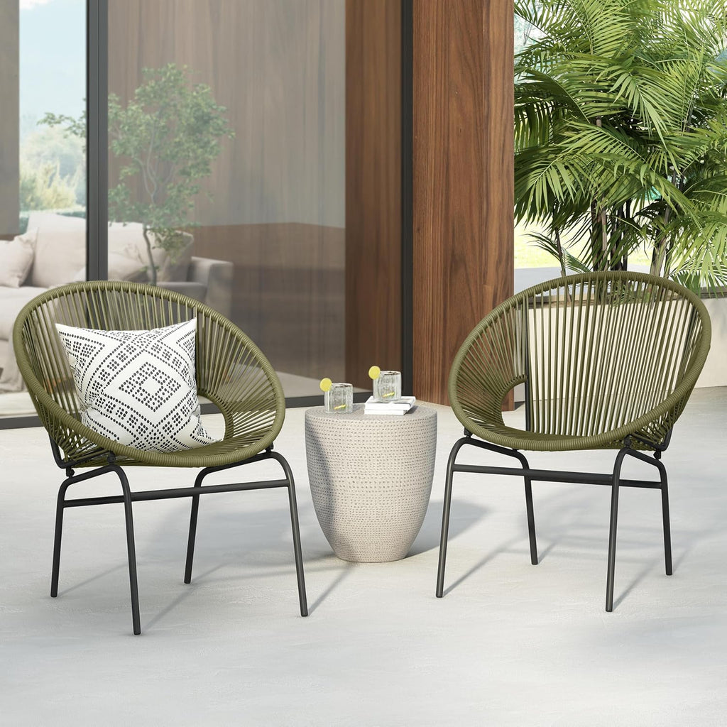 Christopher Knight Home Outdoor Wicker Club Chairs Set of 2, Iron Frame Papasan Chairs for Patio Furniture Set, Poolside Garden Comfy Sofa Set, Green