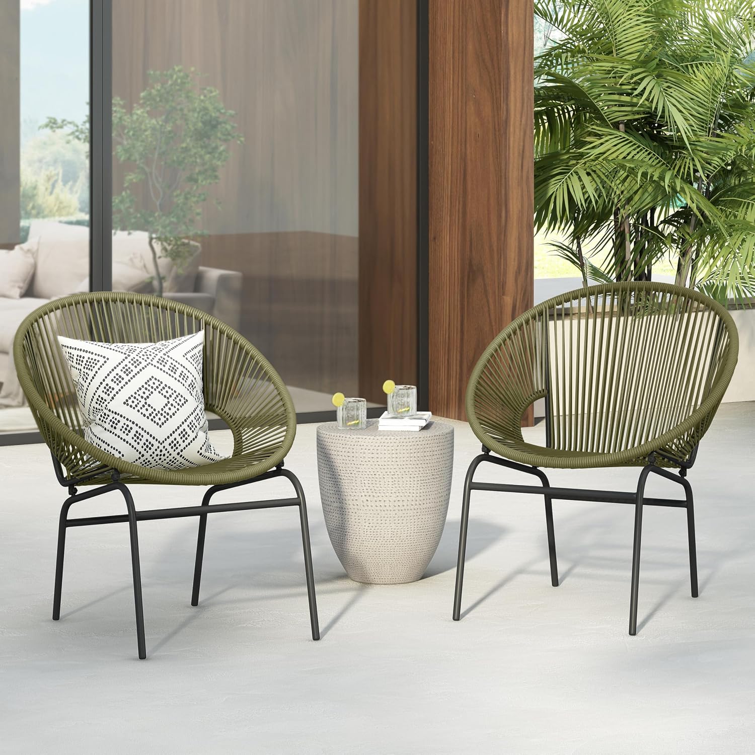 Christopher Knight Home Outdoor Wicker Club Chairs Set of 2, Iron Frame Papasan Chairs for Patio Furniture Set, Poolside Garden Comfy Sofa Set, Green