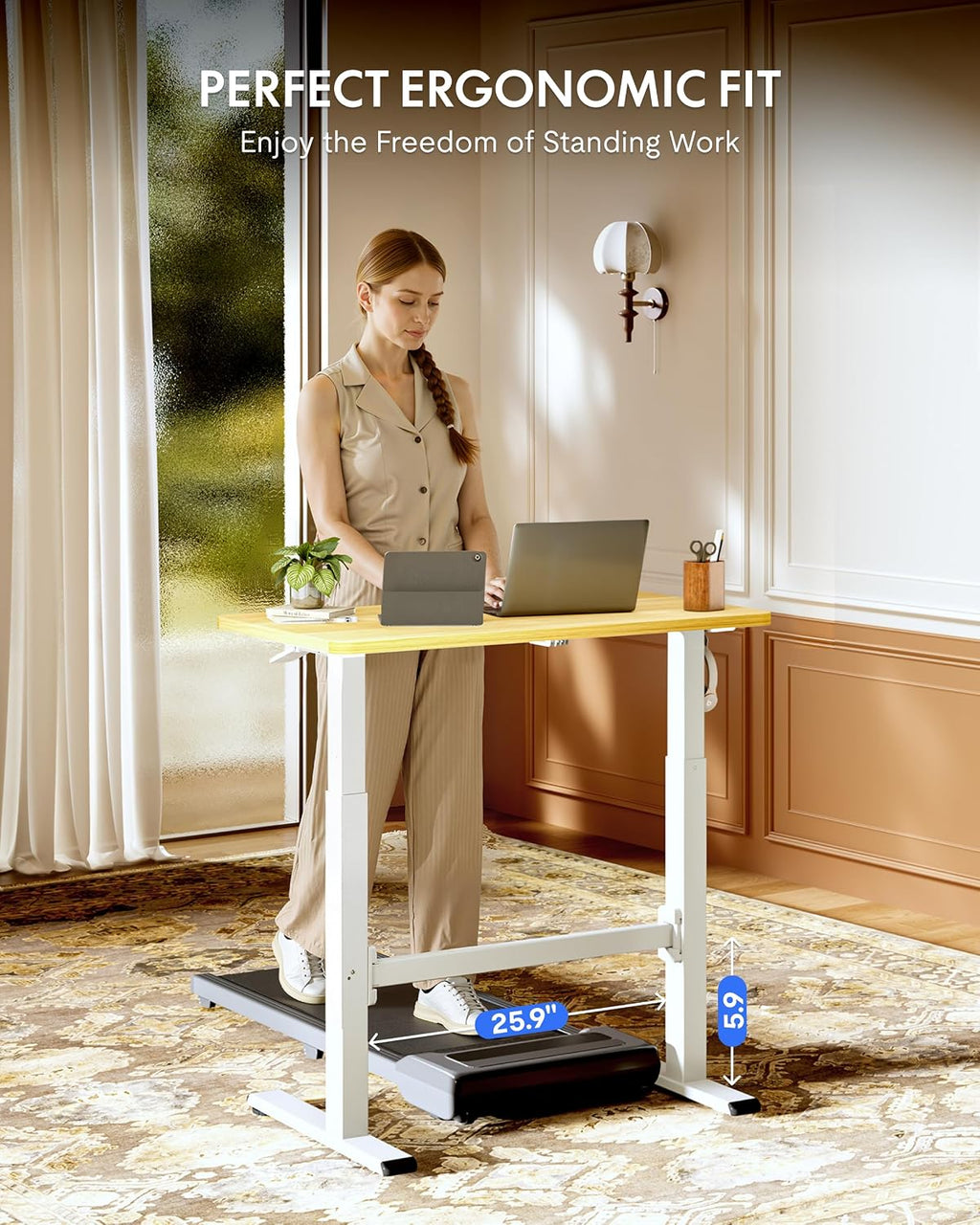 FLEXISPOT H7 Plus Gas Spring Adjustable Standing Desk, Mobile Rolling Sit-Stand Workstation with Wheel, Cordless Stand Up Desk for Small Room & Home Office 40' One-Piece Desktop Maple,height 27.6'–45'