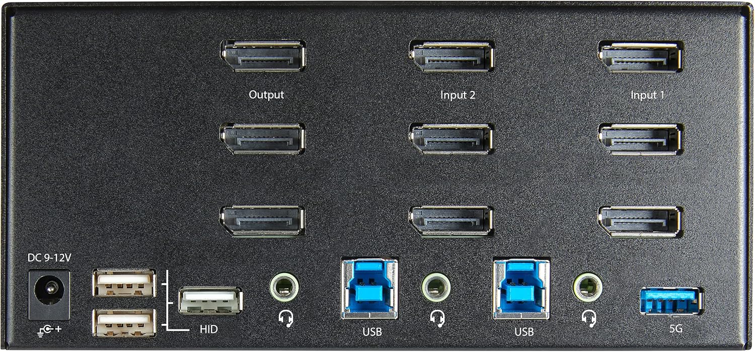 StarTech.com 2 Port Triple Monitor DisplayPort KVM Switch - 4K 60Hz UHD HDR - Desktop DP 1.2 KVM with 2 Port USB 3.0 Hub (5Gbps) & 4X USB 2.0 HID Ports, Audio - Hotkey Switching - TAA (SV231TDPU34K)