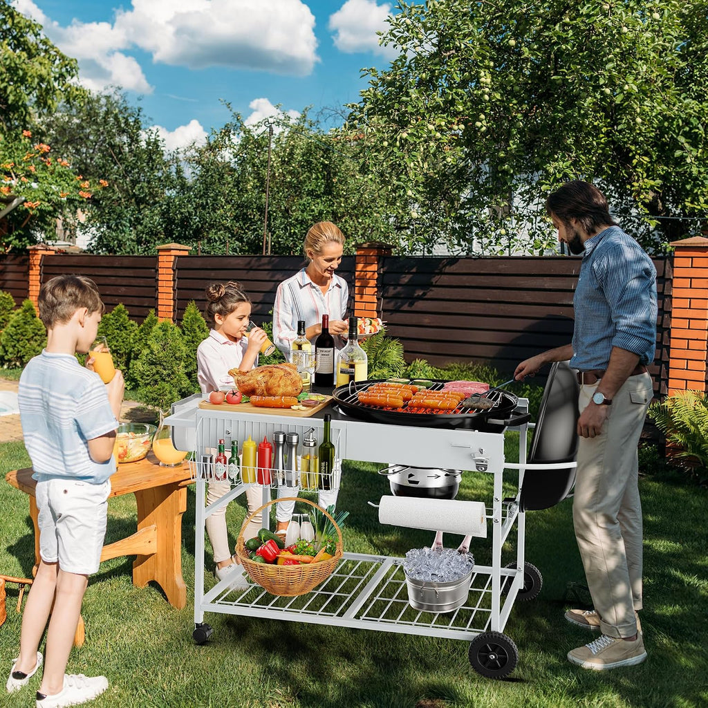 Vongrasig Grill Cart for Weber Kettle 18' & 22', Charcoal Grill Table, Outdoor Kitchen Island with Storage for Jumbo Joe,Master-Touch Charcoal Grill, Silver