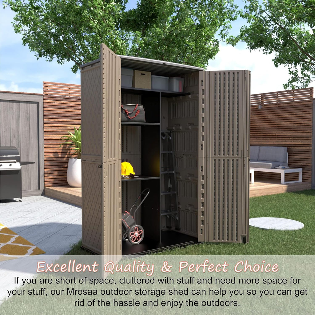 Mrosaa Sheds & Outdoor Storage, 52 Cu.ft Vertical Storage with Floor, Cabinet Waterproof for Garage Pool Bike Shed, Garden , Coffee Brown