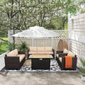Rattaner 5-Piece Outdoor Patio Furniture 45 in Outdoor Fire Pits Patio Furniture Set 60000 BTU Outdoor Propane Fire Pit No-Slip Cushions Waterproof Covers, Khaki