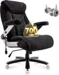 Fabric 700lbs Big and Tall Office Chair, Ergonomic Heavy Duty Executive Cloth Office Chair with 5D Flip Arms & Adjustable Lumbar Support & Dual Rubber Wheel, Large Thick Padded Extra Wide Seat, Black