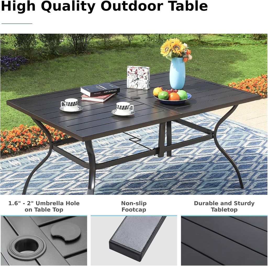 MFSTUDIO Patio Table and Chairs Set of 6, Outdoor Dining Set for 6 with Umbrella Hole, Outdoor Patio Furniture Set for Deck, Backyard, Poolside & Garden