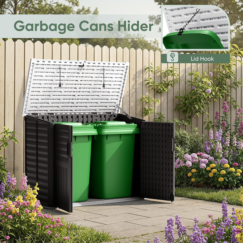Devoko Outdoor Storage Shed, 34 Cu Ft Outdoor Storage Cabinet Without Shelf, Waterproof, Double Locks, Resin Storage for Trash Can, Garden Tools, Pool Supplies, Black