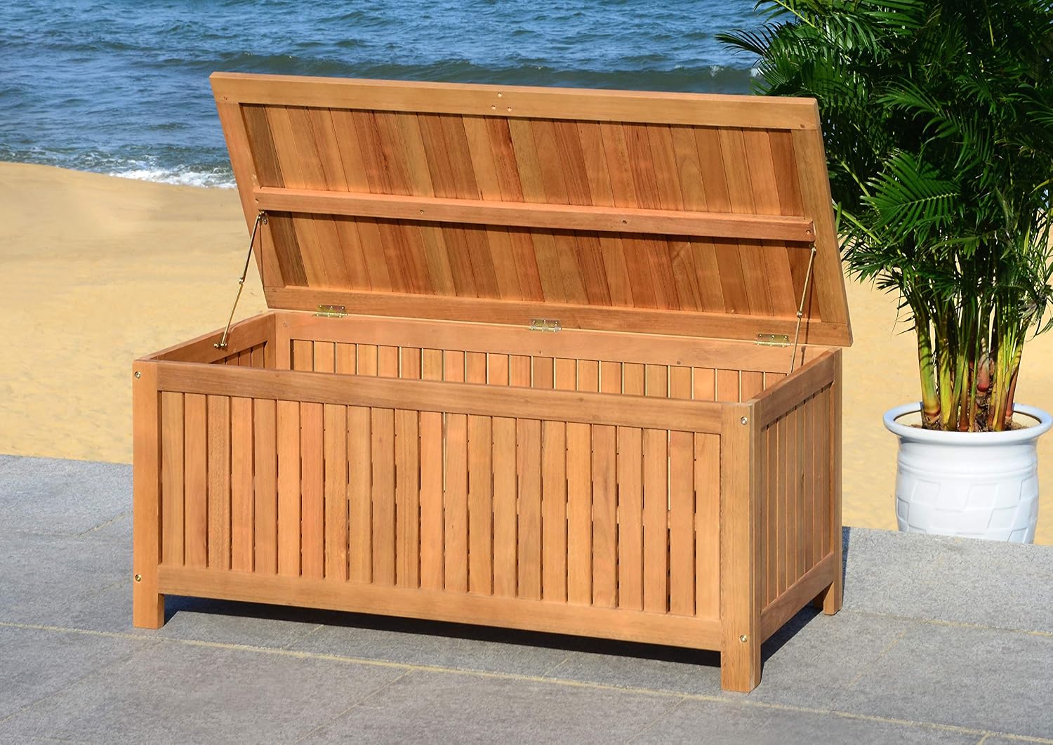 Safavieh PAT7037A Outdoor Collection Abri Teak 47.63' Cushion Deck Box