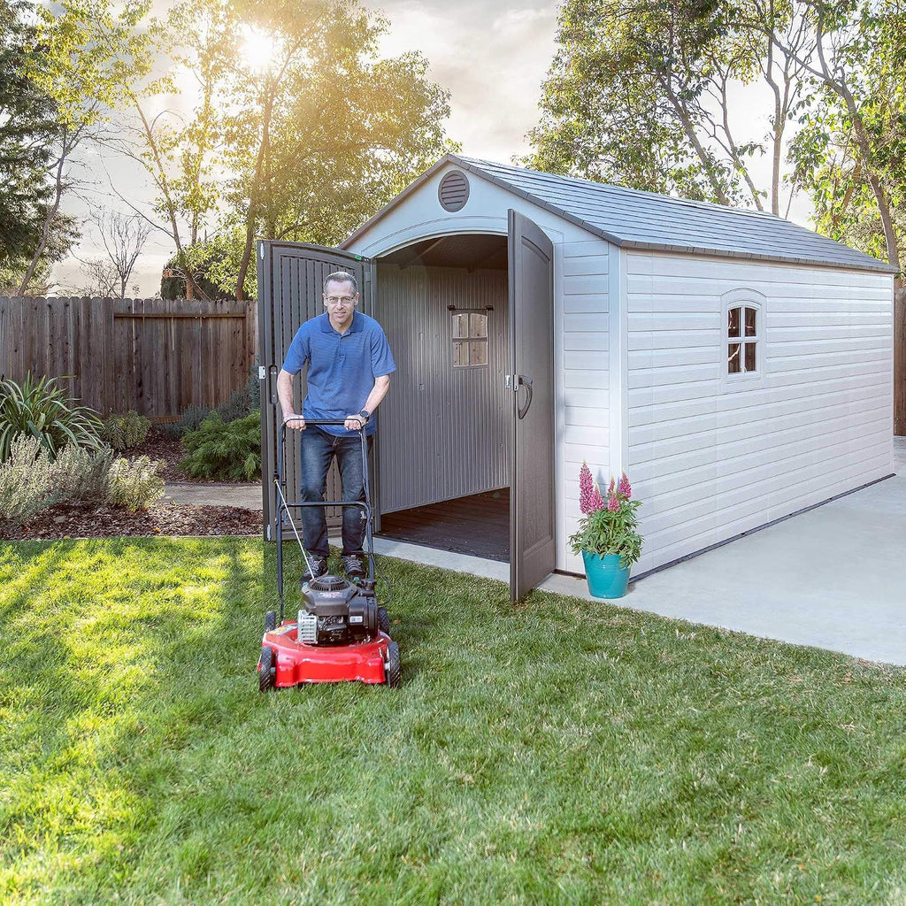 Lifetime 60075 Outdoor Storage Shed, 8x15 Ft, Desert Sand, Resin Backyard Tool Shed with Lockable Doors and Weather-Resistant Panels