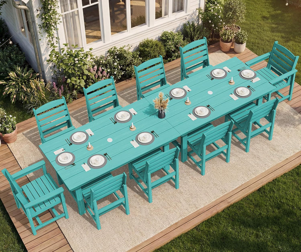 SERWALL Patio Dining Sets for 10 Person, HDPE Dining Set with 2 Tables, 8 Armless Chairs and 2 Armed Dining Chairs, Aruba