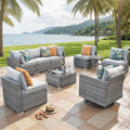 ovios Outdoor 9 Piece Coversation Set with Swivel Rocking Chair,Sectional Patio Furniture Set with All-Weather Wicker Sofa,Modern Outside Couch for Balcony Backyard Pool, Grey