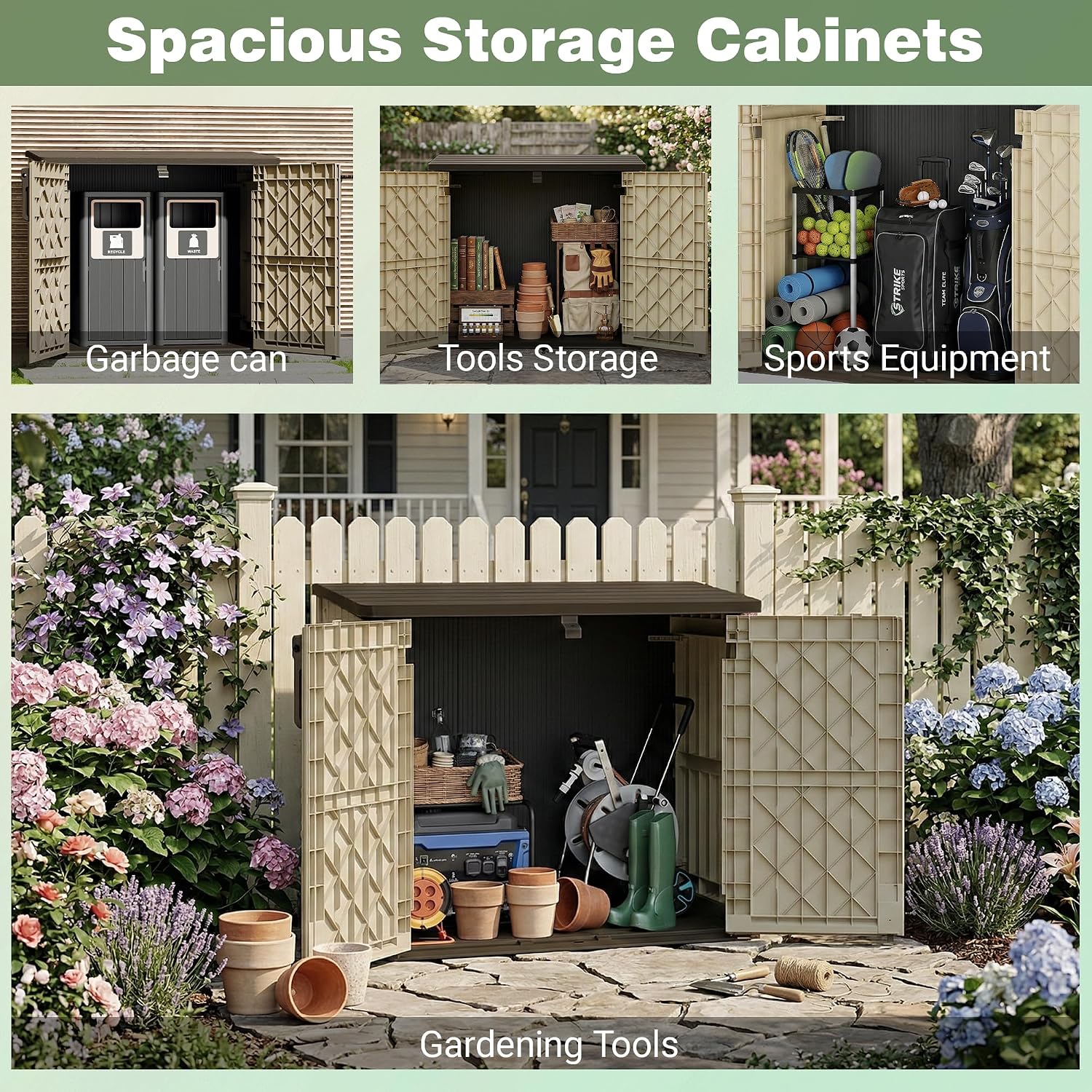 LHBcraft Waterproof Outdoor Storage Shed 36 Cu Ft with Lockable Doors, Portable Horizontal Resin Storage Cabinet, Outdoor Storage Box for Backyards, Brown-Beige